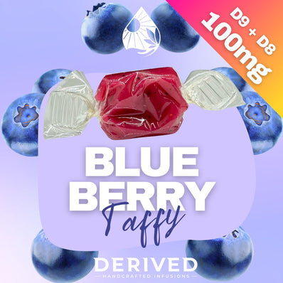 5 Count 2:1 Delta Blend Taffy – 20mg Delta 9 + 80mg Delta 8 | Cherry, Strawberry, Blueberry, Caramel & Chocolate | Hemp-Derived THC Edibles by Derived