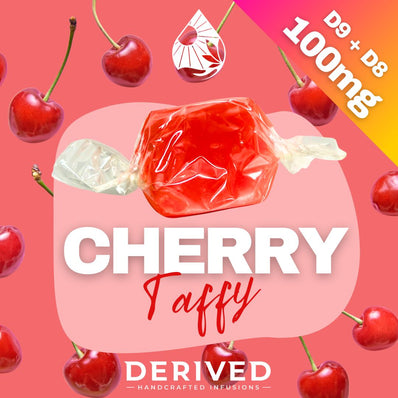 5 Count 2:1 Delta Blend Taffy – 20mg Delta 9 + 80mg Delta 8 | Cherry, Strawberry, Blueberry, Caramel & Chocolate | Hemp-Derived THC Edibles by Derived