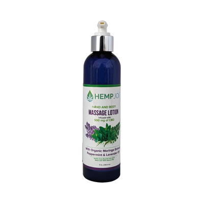 Hemp Joi Hand & Body Massage Lotion – 500 mg CBD – Moringa, Peppermint & Lavender – Natural Muscle & Joint Relief