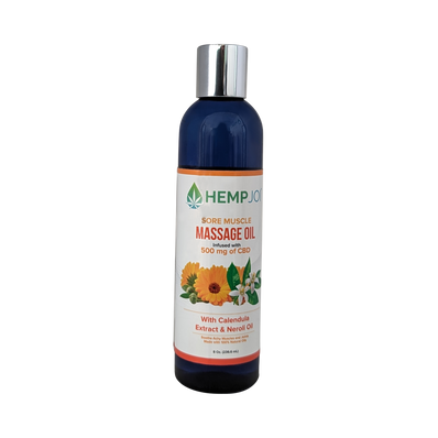Hemp Joi Sore Muscle Massage Oil – 500 mg CBD – Calendula & Neroli – 100% Natural Oils for Muscle & Joint Relief