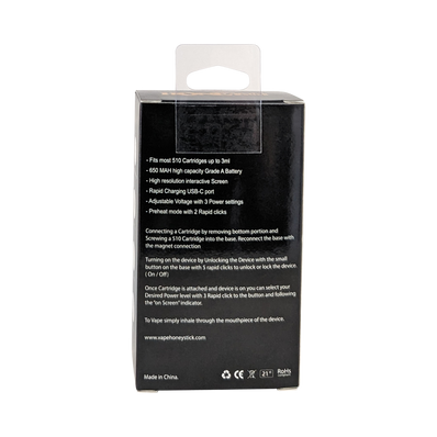 Honeystick 650mAh Touch Screen 510 Thread Rechargeable Battery – Interactive Vape Cartridge Battery