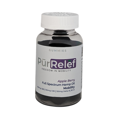 Pur Relef Full Spectrum Hemp Gummies – 600 mg CBD + 150 mg CBG + 150 mg Delta 8 – 30 Count – Apple Berry Flavor
