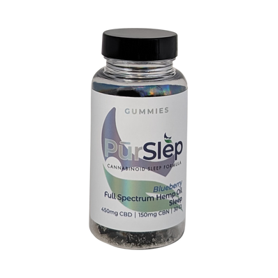 PurSlep CBD + CBN Sleep Gummies – Full Spectrum Hemp – 450 mg CBD / 150 mg CBN – Blueberry Flavor – 30 Count