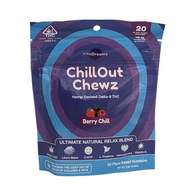 VitaDreamz Chill Out Chewz Delta 9 Gummies – Berry Chill – 20 Count – Relaxation + Sleep Support