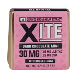 Xite Dark Chocolate Minis – 30mg Delta 9 + CBD Edibles – 5 Count Bag – Hemp-Derived THC Chocolate Treats