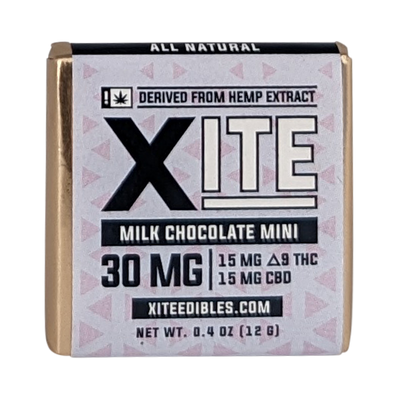 Xite Milk Chocolate Minis – 30mg Delta 9 + CBD Edibles – 5 Count Bag – Hemp-Derived THC Treats